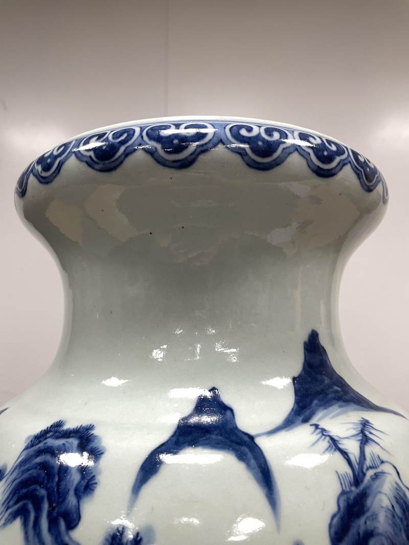 清中期 青花山水人物纹大灯笼瓶一对 - 图19