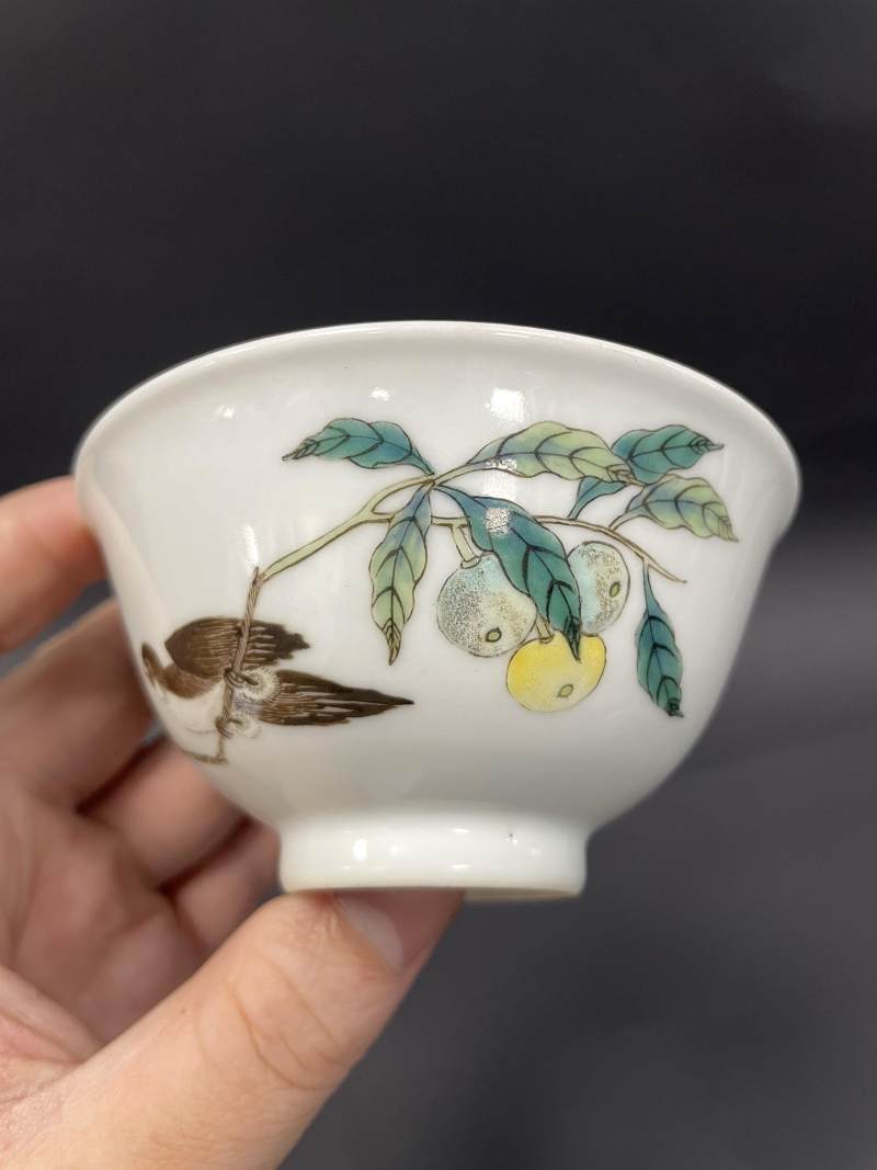 清晚期-民国 粉彩花鸟纹茶碗 - 图5