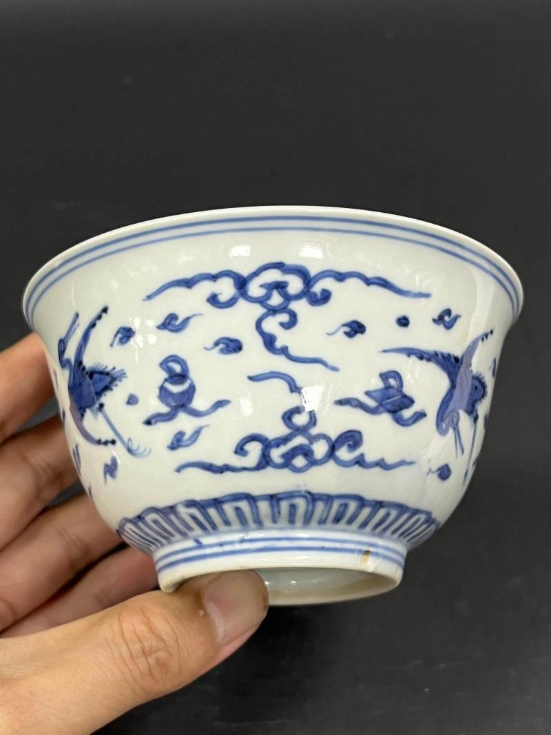 清康熙 青花云鹤纹碗 - 图7