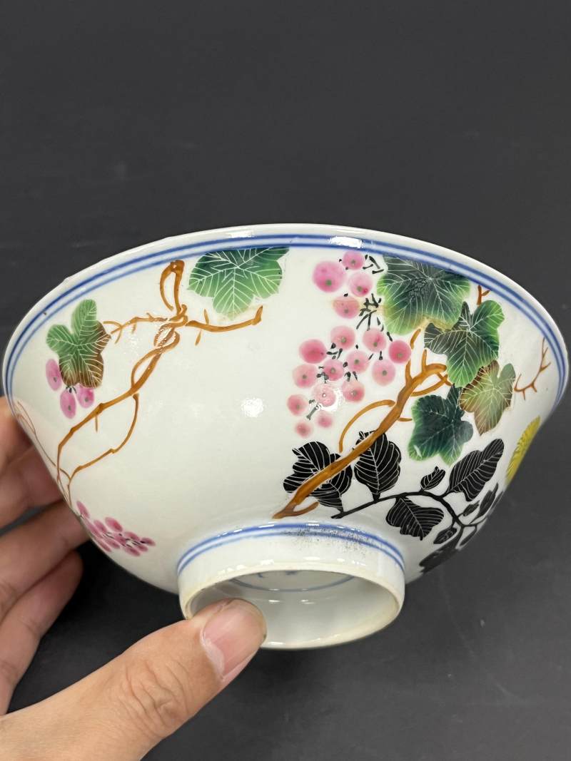 清光绪 粉彩葡萄花卉纹碗两对 - 图17