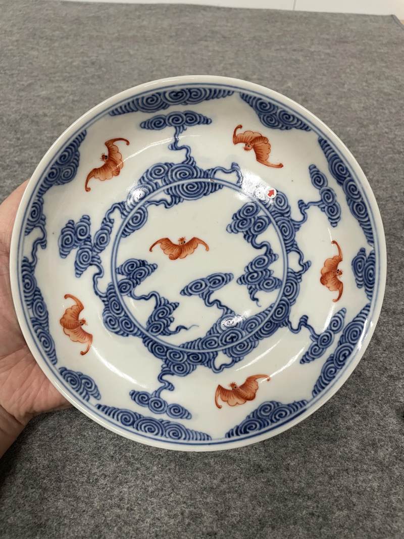清光绪 青花矾红洪福齐天图杯、碗、盖碗、盘、匙八十三只 - 图140