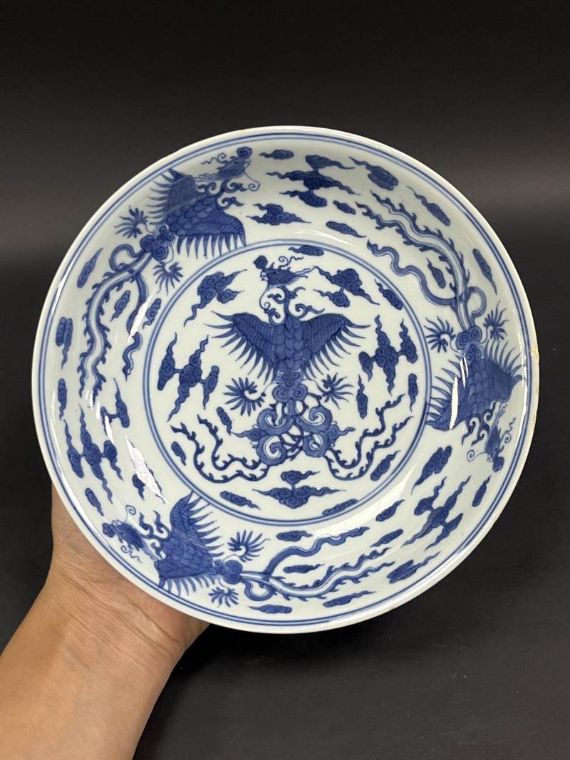 清雍正 青花云凤纹盘 - 图2