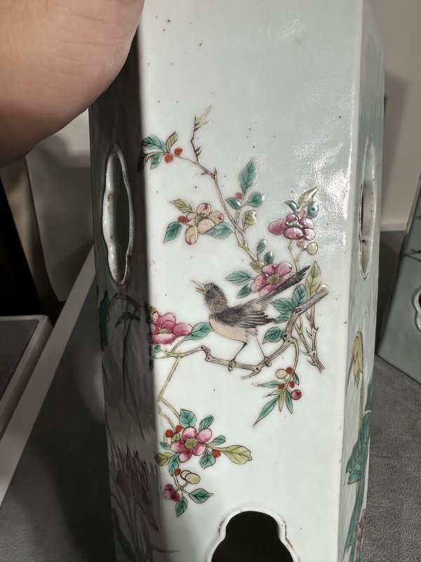 清同治 粉彩花鸟帽筒一对 - 图4