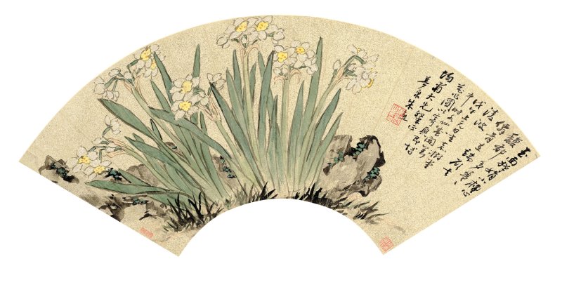 朱熊　僊骨凌波　設色灑金箋　扇面鏡心　一八五八年作 | ZHU XIONG (1801-1864)