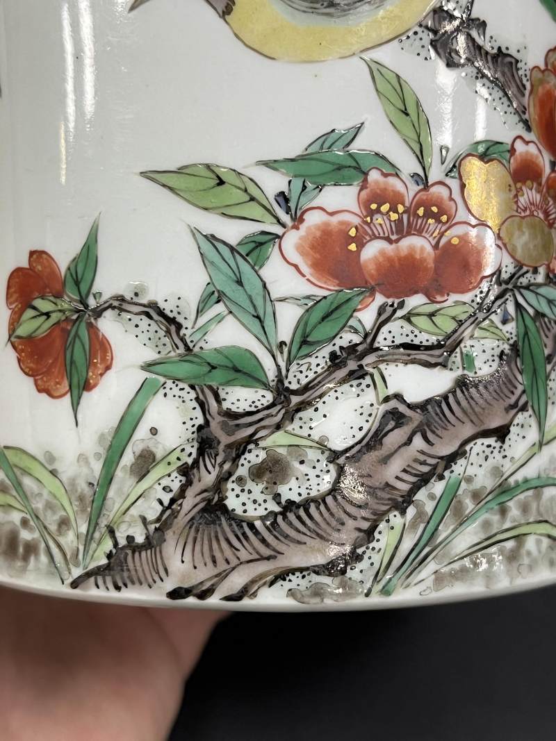 清早期 五彩花鸟纹笔筒 - 图11
