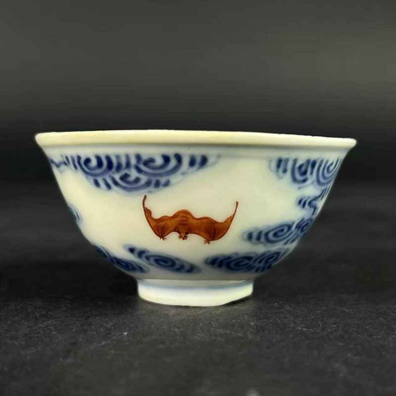 清光绪 青花矾红云福纹杯 - 图21