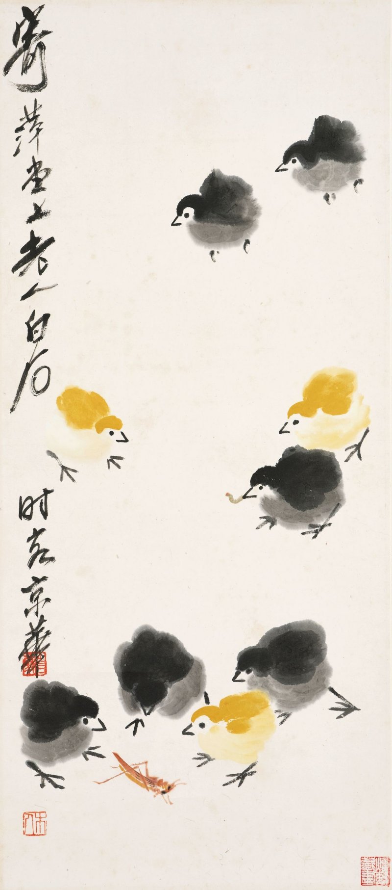 齊白石　雛鷄　設色紙本　立軸 | QI BAISHI (1864-1957)