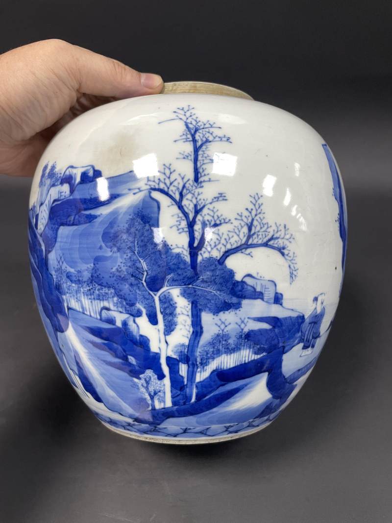 清康熙 青花山水人物纹罐 - 图4
