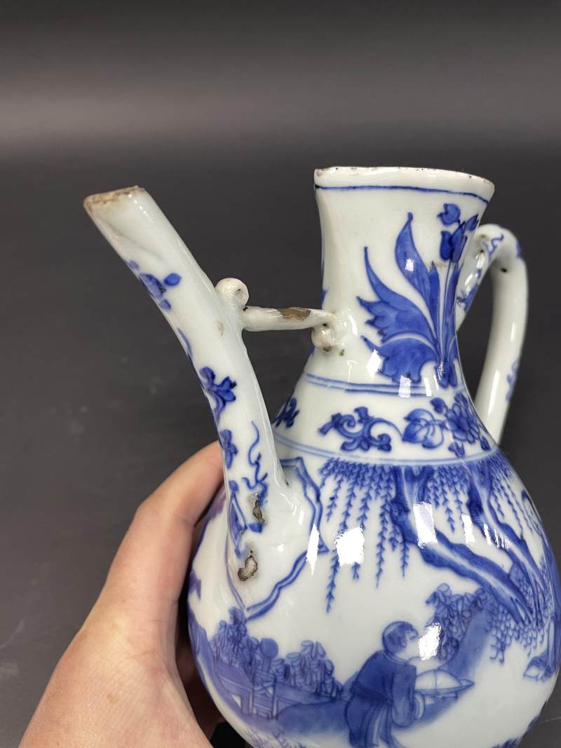 明崇祯 青花高士图执壶 - 图13
