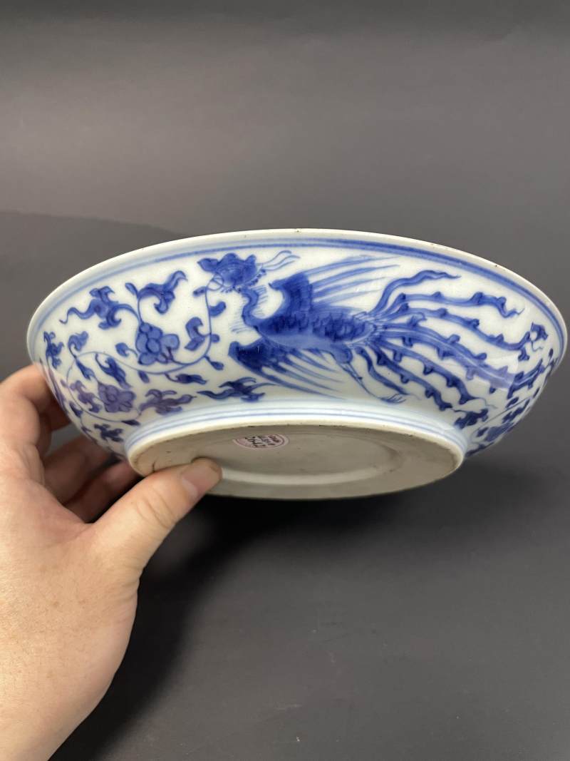清雍正 青花穿花凤纹盘 - 图4