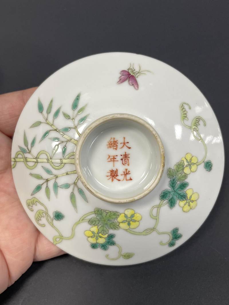清光绪 粉彩过枝癞瓜纹盖碗 - 图13
