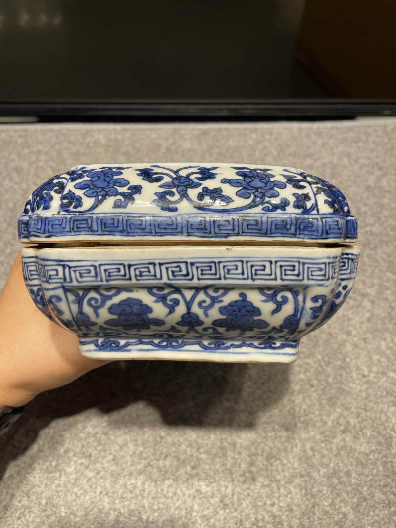 明万历 青花云龙纹长方倭角盒 - 图5