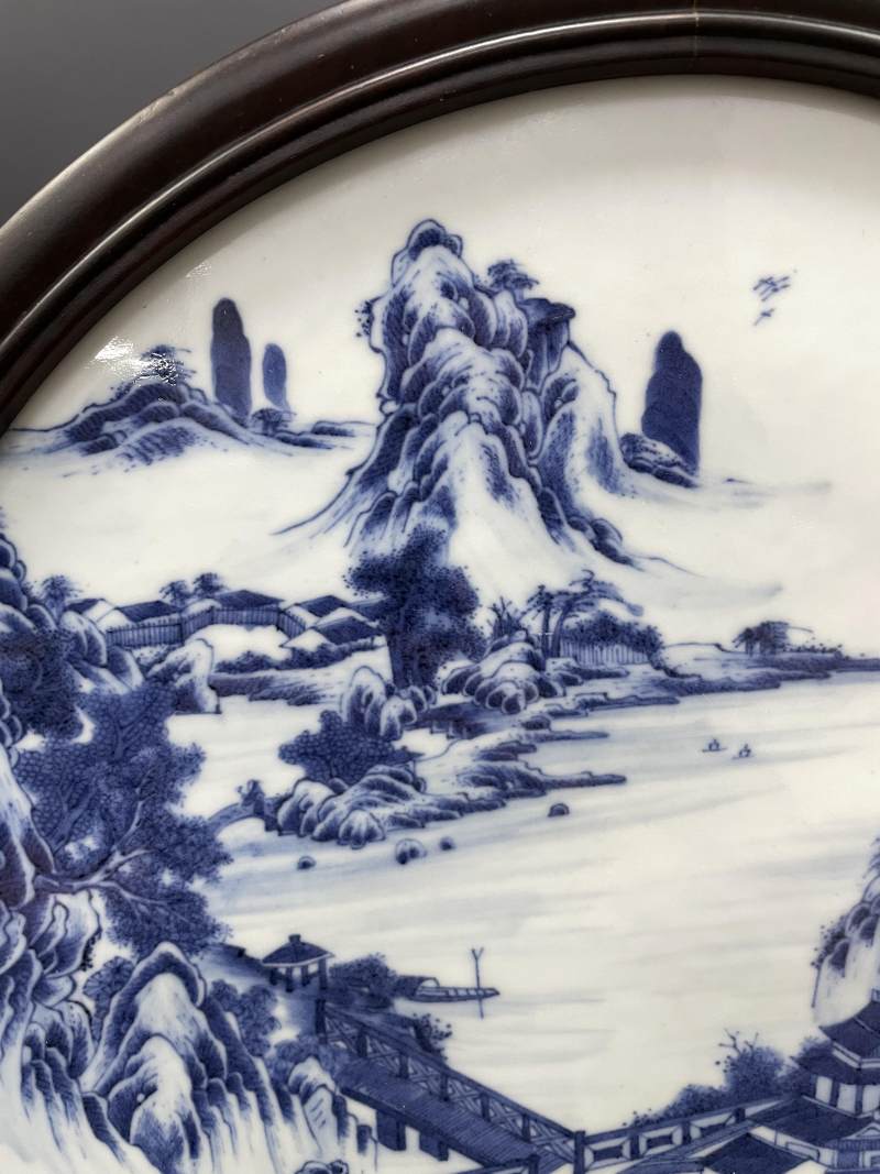 清雍正 青花山水楼阁图瓷板挂屏 - 图4