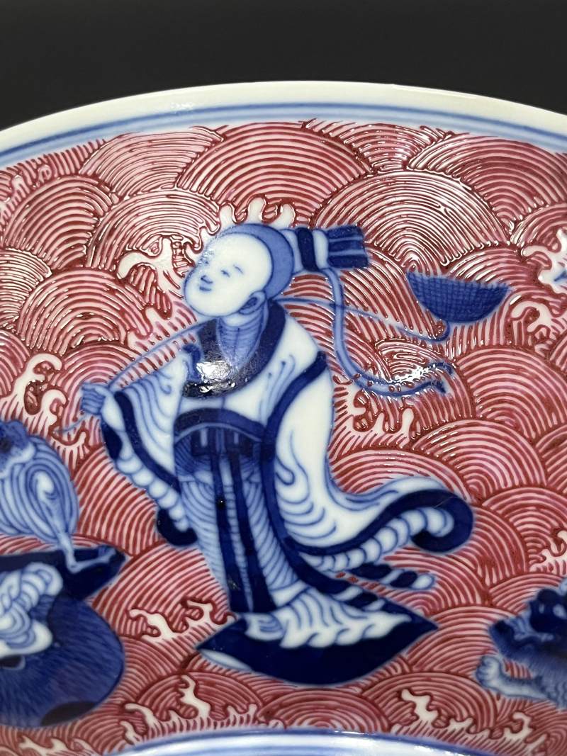 清光绪 青花胭脂红八仙庆寿图大碗 - 图16