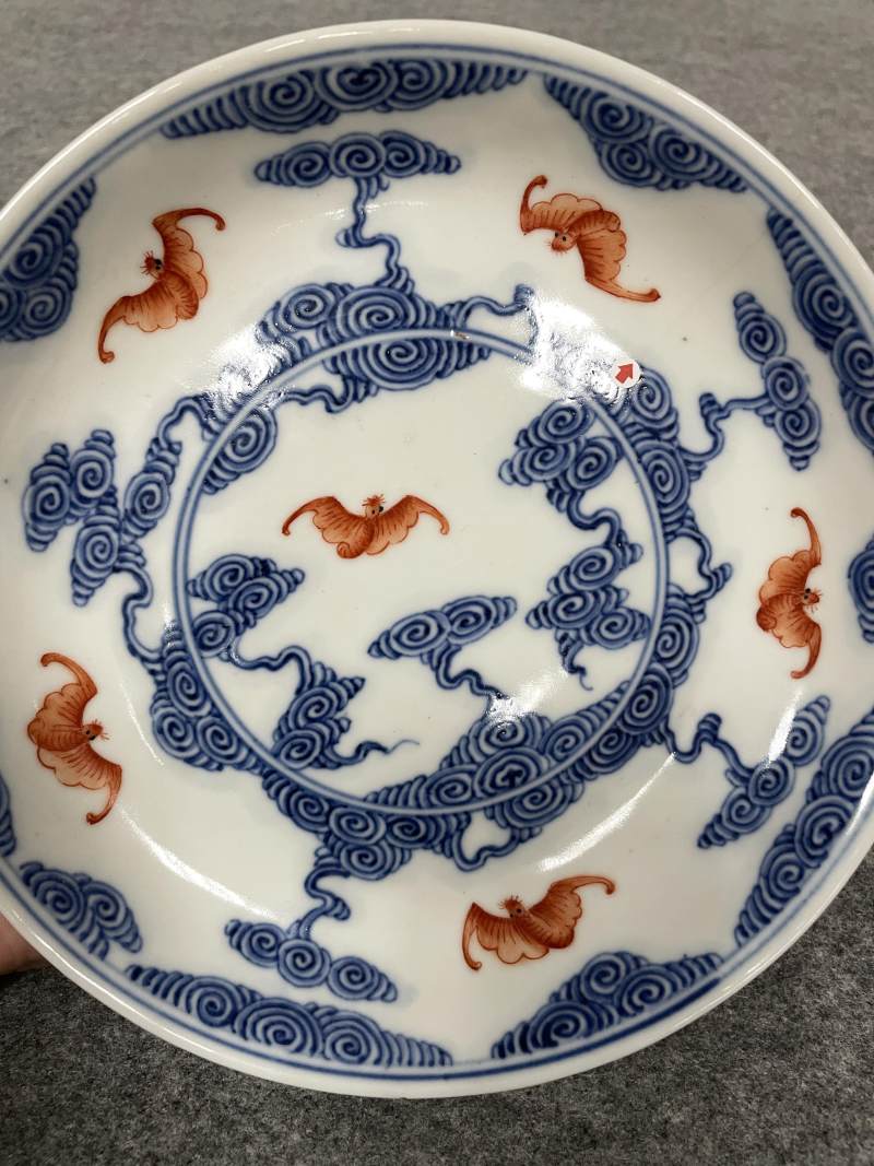 清光绪 青花矾红洪福齐天图杯、碗、盖碗、盘、匙八十三只 - 图141
