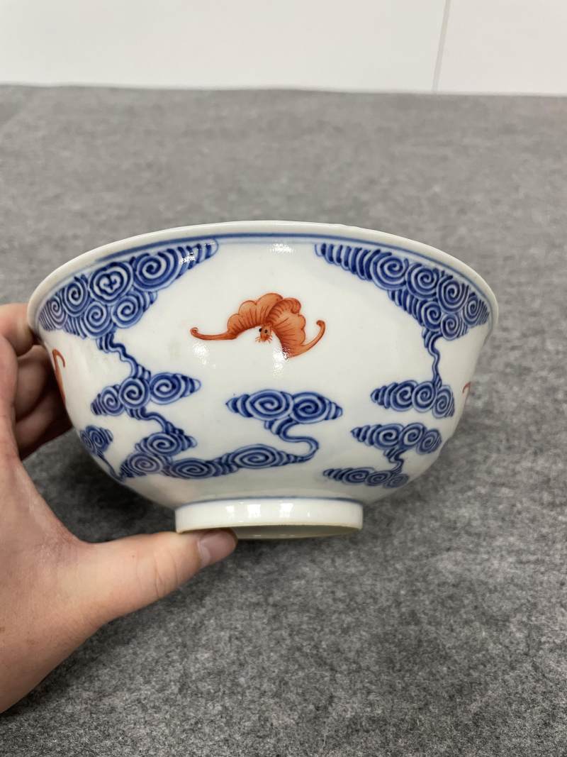 清光绪 青花矾红洪福齐天图杯、碗、盖碗、盘、匙八十三只 - 图5