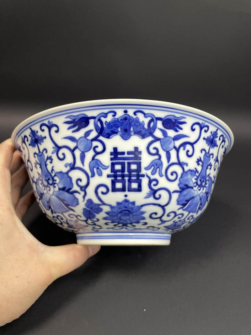 清宣统 青花缠枝莲福寿双喜大碗 - 图4