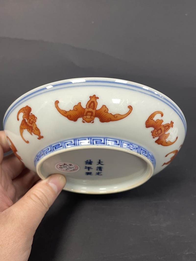 清光绪 矾红洪福齐天图盘一对 - 图17
