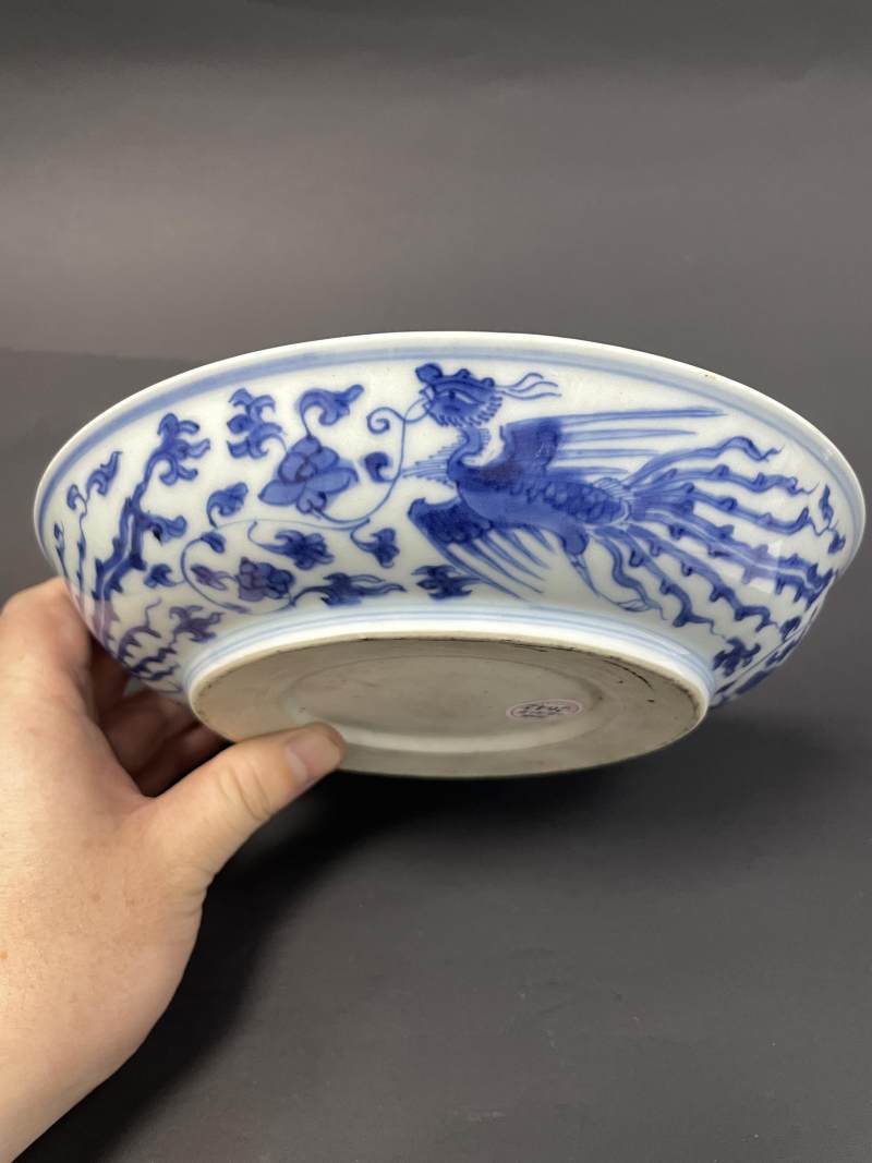 清雍正 青花穿花凤纹盘 - 图8