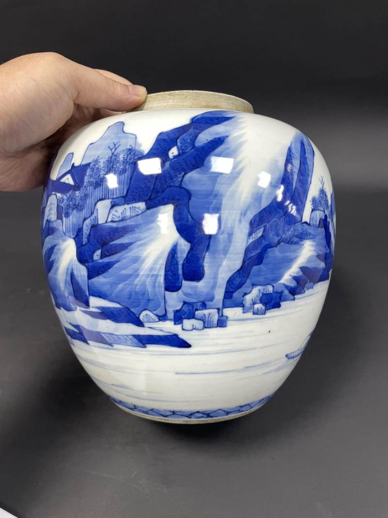 清康熙 青花山水人物纹罐 - 图7