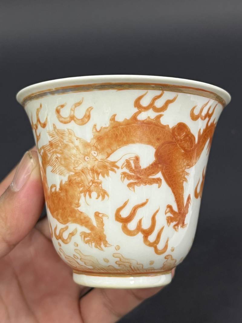 清光绪 矾红云龙纹大铃铛杯一对 - 图4