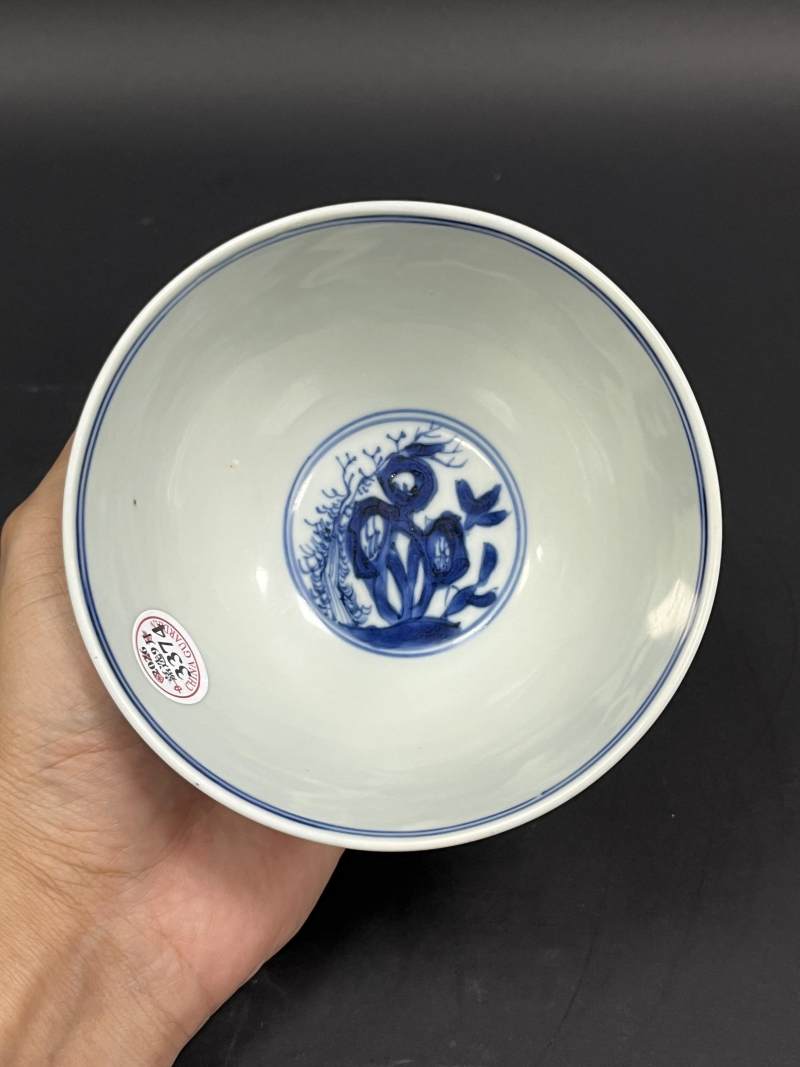 清康熙 青花岁寒三友图碗 - 图2
