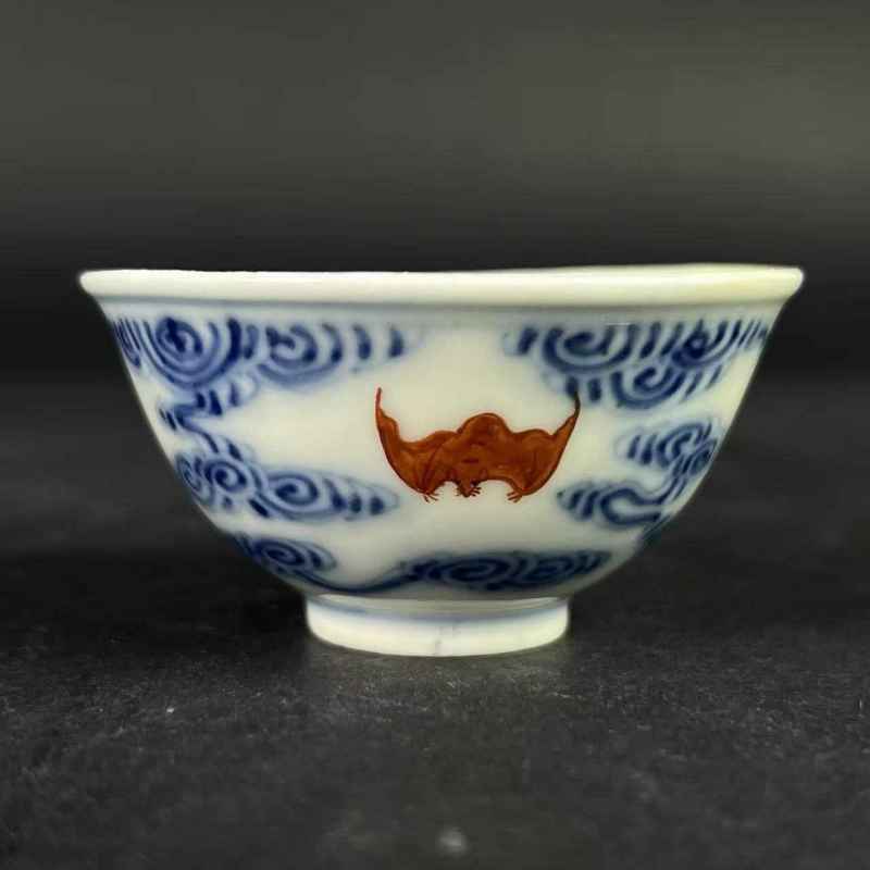 清光绪 青花矾红云福纹杯 - 图23