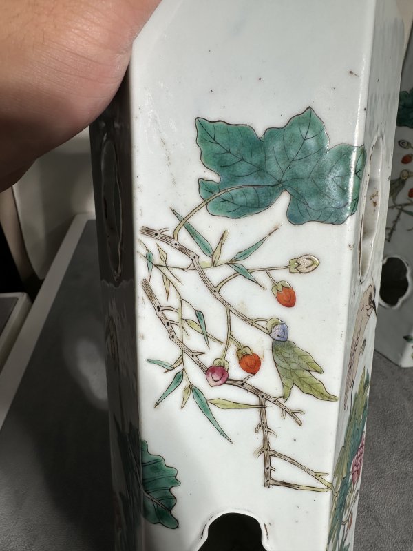 清同治 粉彩花鸟帽筒一对 - 图6
