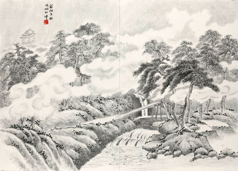 唐肯、馮飛 倣古山水　設色紙本　冊頁十八開　一九二八年、一九三一年作 | TANG KEN (1876-1950); FENG FEI (?-1968) - 图4