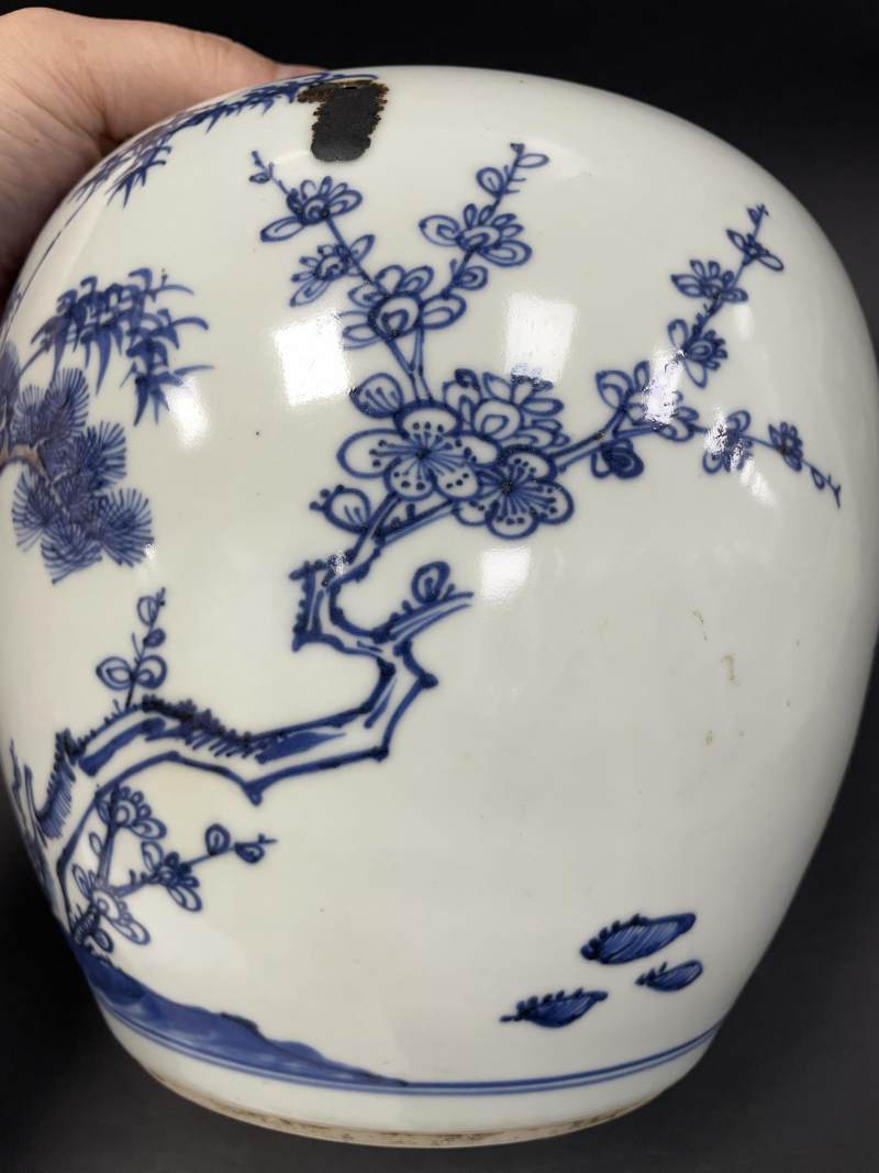 清雍正 青花釉里红岁寒三友图罐 - 图14