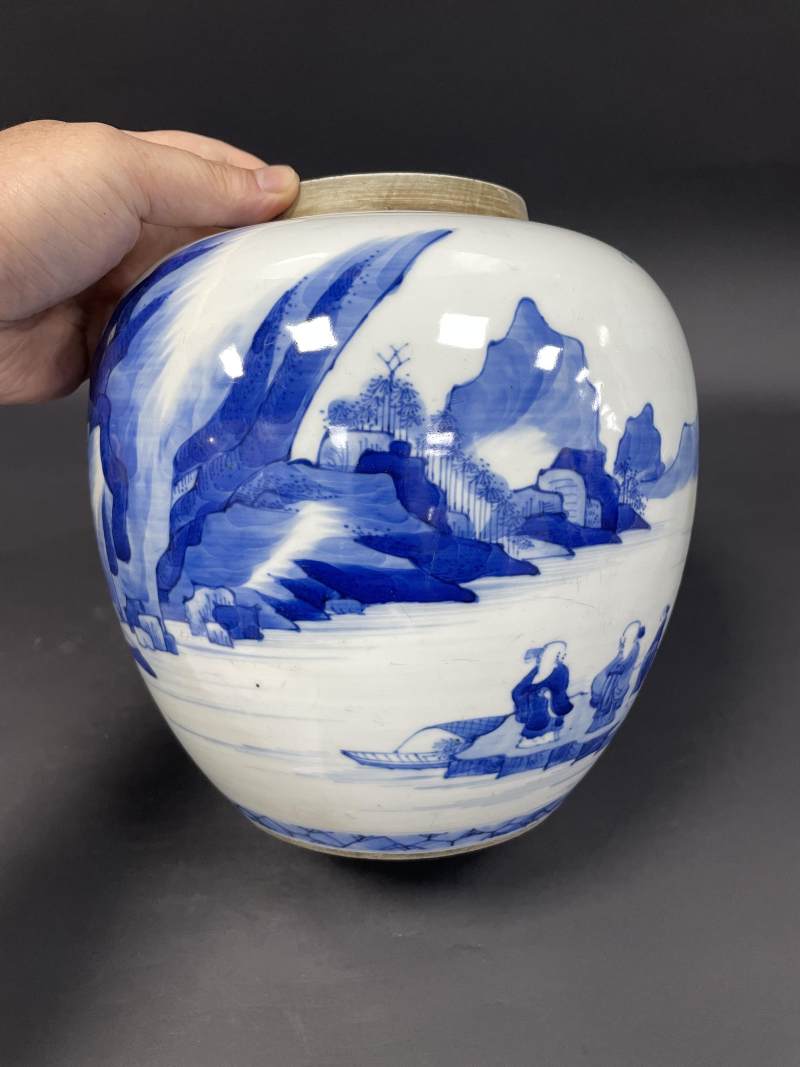 清康熙 青花山水人物纹罐 - 图8