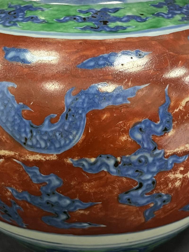 明晚期 红绿地青花龙凤纹葫芦瓶 - 图12