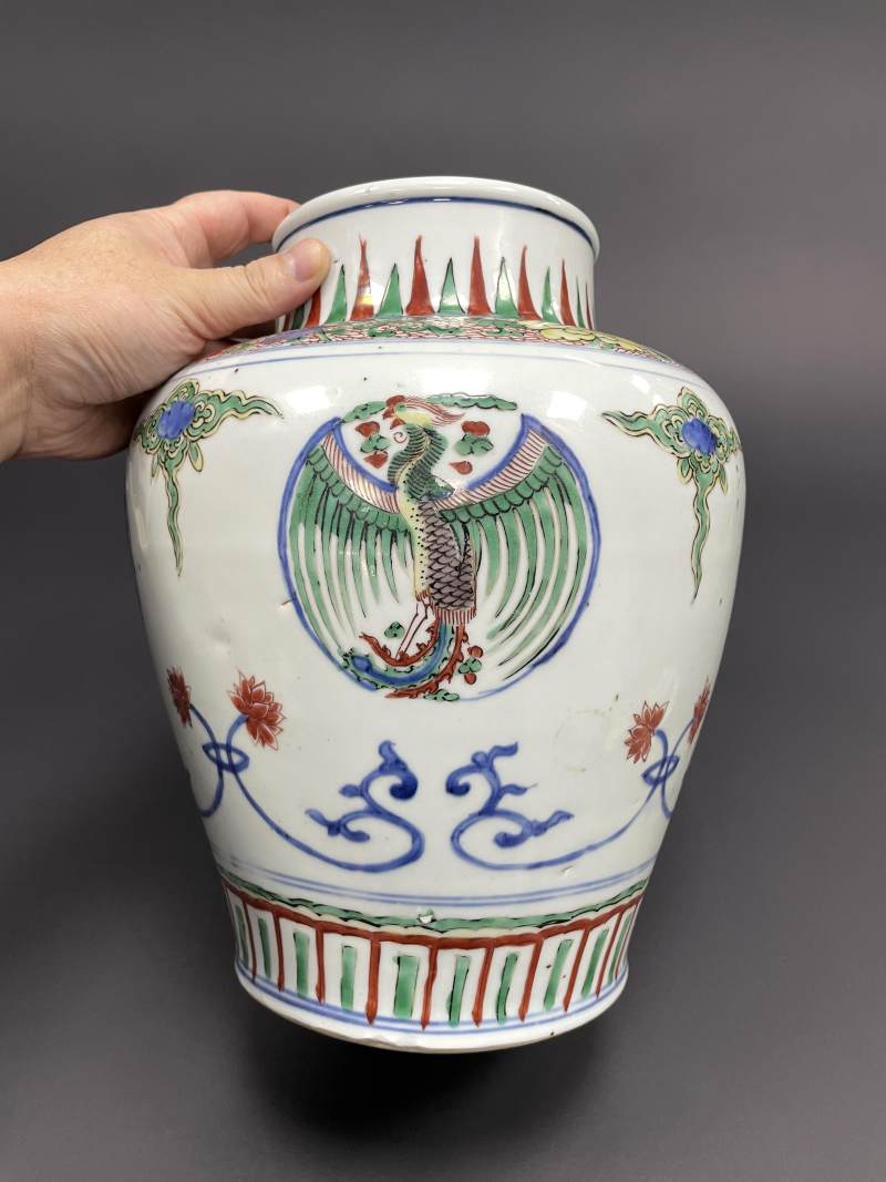 清康熙 青花五彩团凤纹将军罐 - 图5