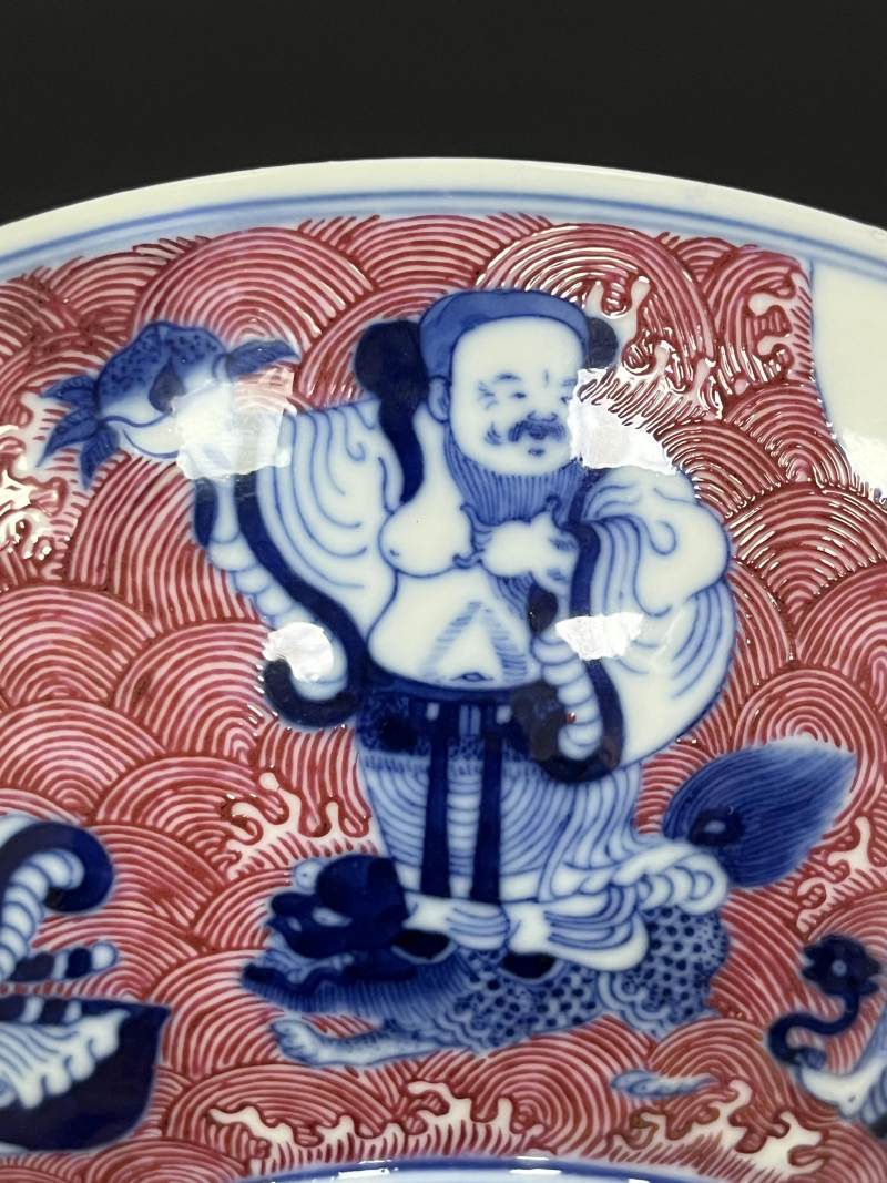 清光绪 青花胭脂红八仙庆寿图大碗 - 图17