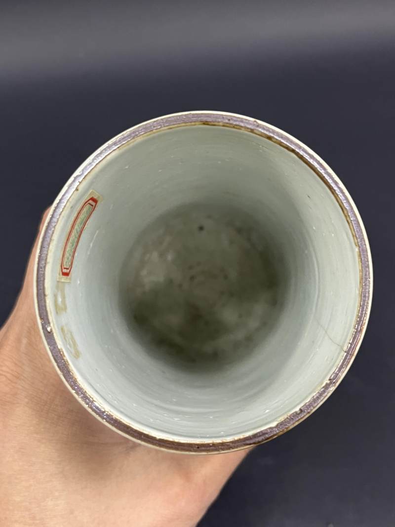 清顺治 青花花卉纹笔筒 - 图6