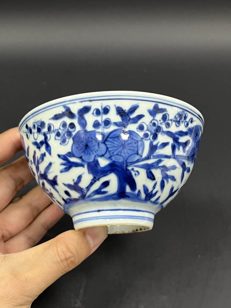 清康熙 青花岁寒三友图碗 - 图4