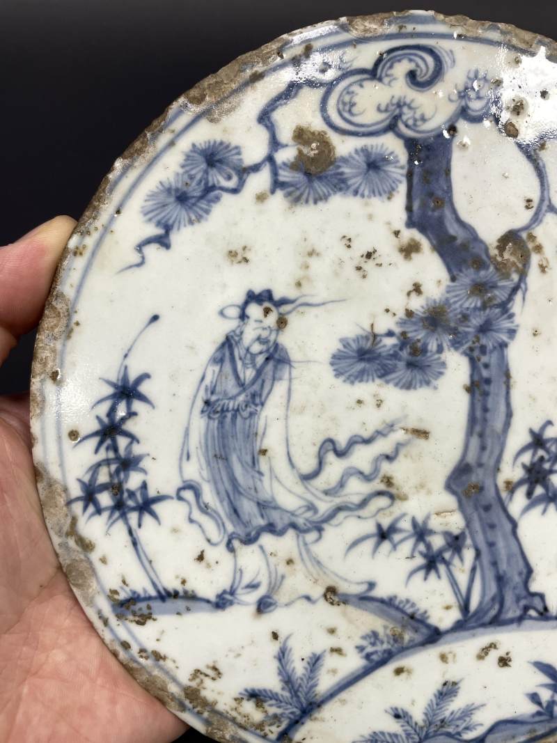 明中期 青花高士图瓷板 - 图3