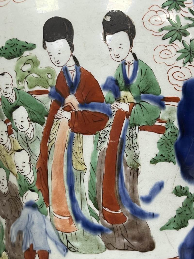 清顺治 青花五彩四妃十六子图将军罐 - 图17