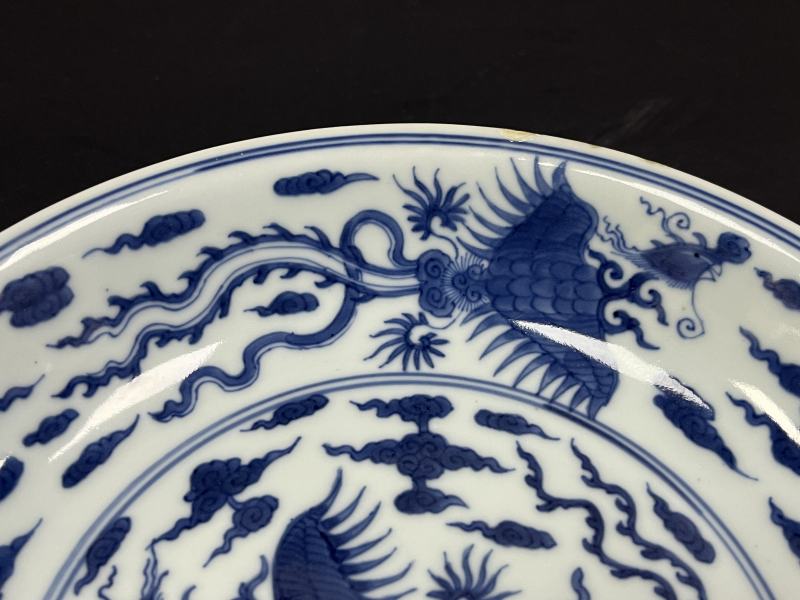 清雍正 青花云凤纹盘 - 图9
