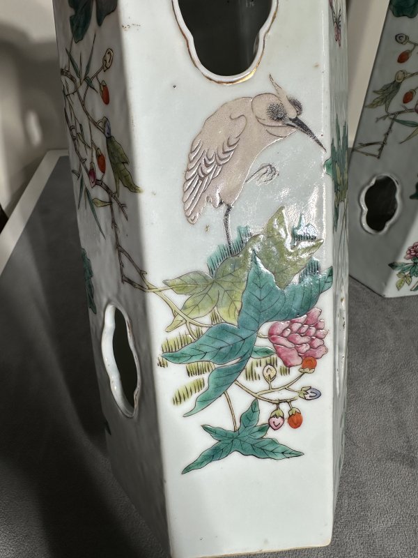 清同治 粉彩花鸟帽筒一对 - 图7