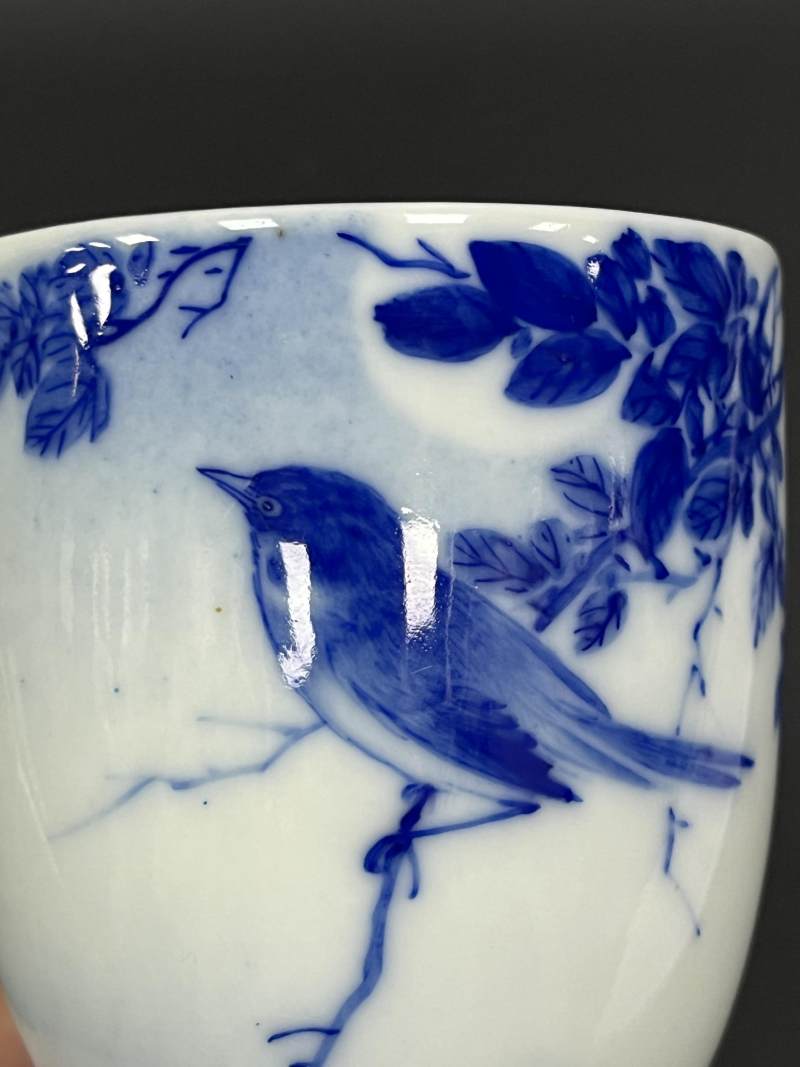 民国 青花花鸟纹高足杯 - 图9
