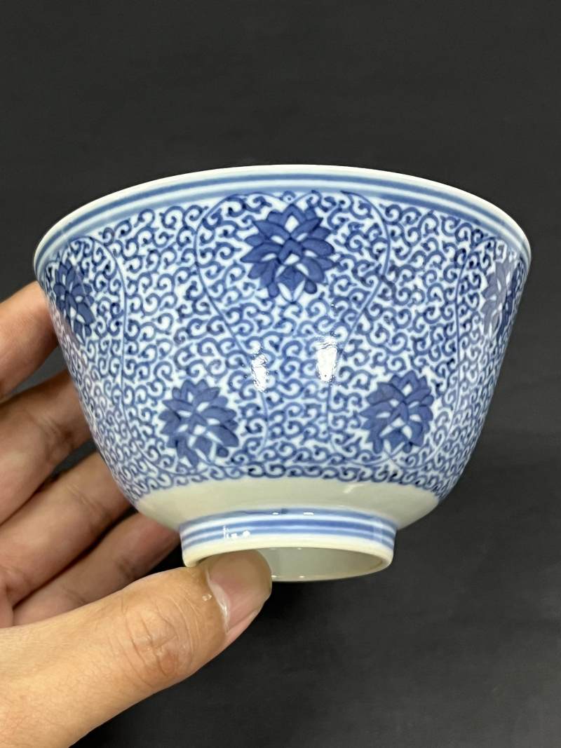 清光绪 青花缠枝花卉纹茶碗 - 图4