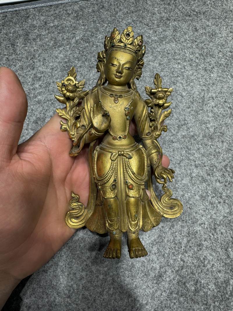 清乾隆 铜鎏金文殊立像 - 图5