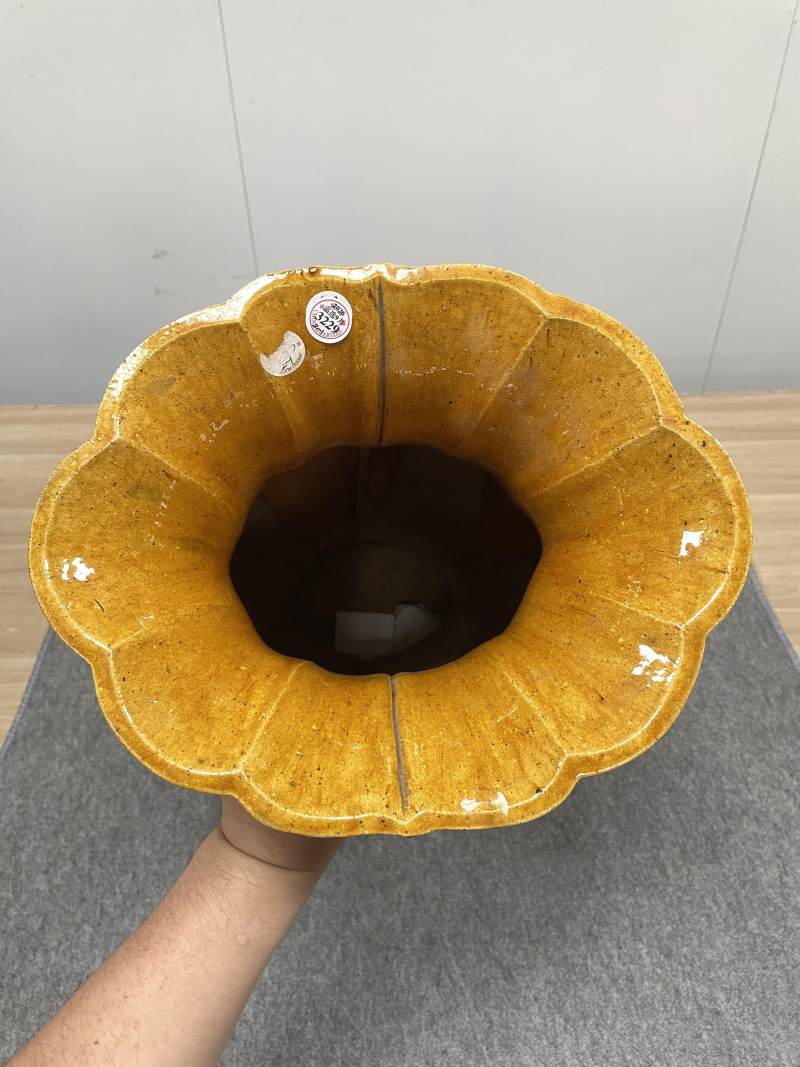清 珐华鱼化龙纹海棠形狮耳大尊 - 图6