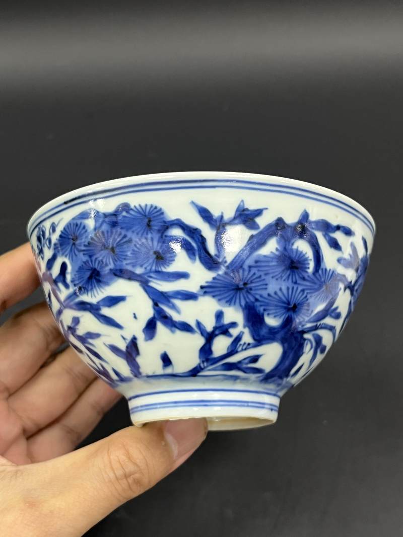 清康熙 青花岁寒三友图碗 - 图5