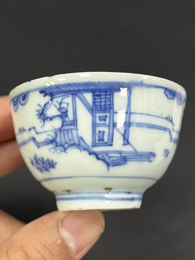 明晚期 青花加官进爵图杯 - 图4