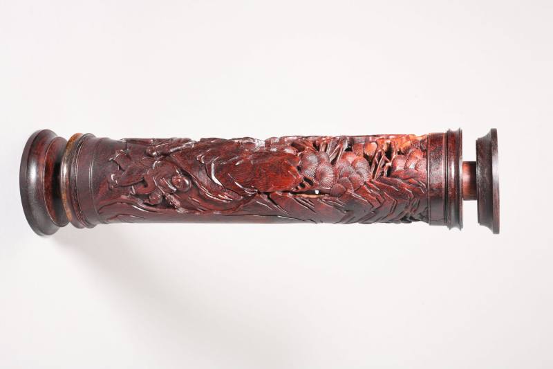 现代 紫檀踏雪寻梅图香筒 - 图4