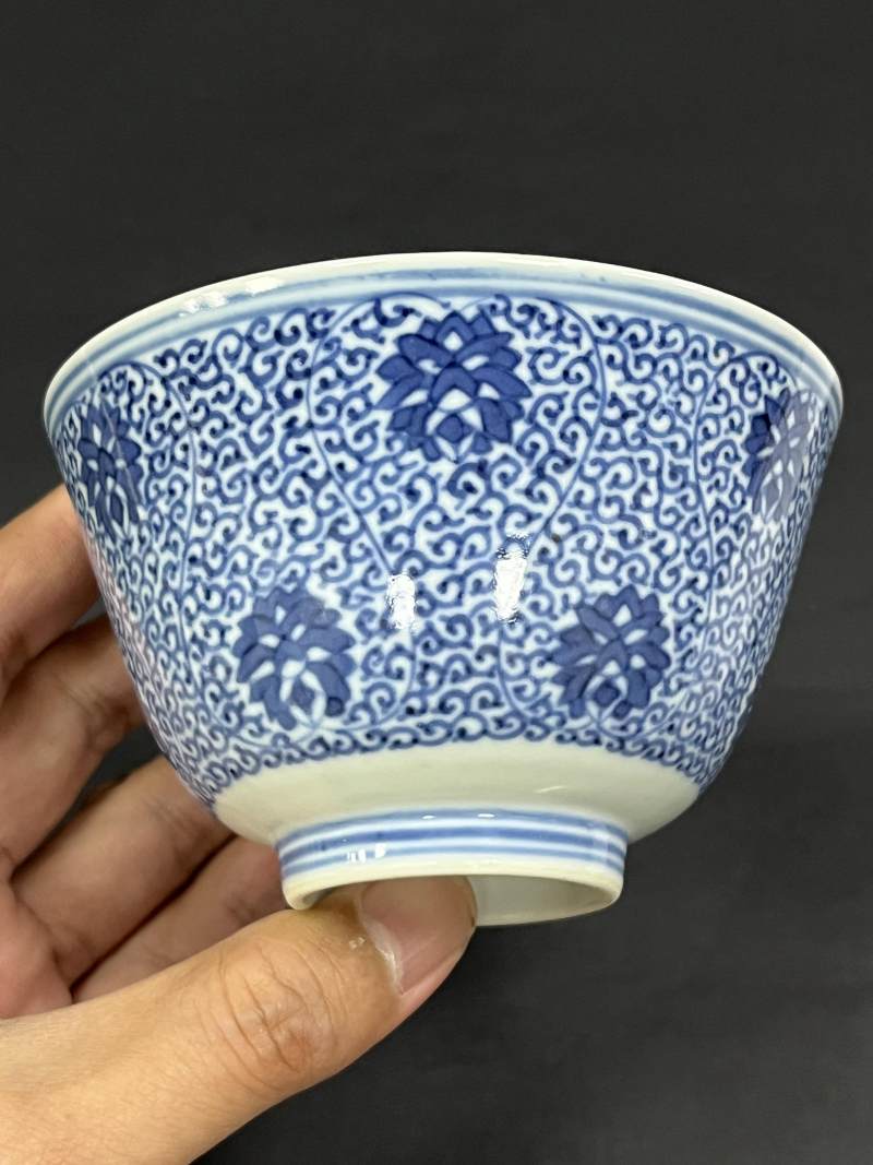 清光绪 青花缠枝花卉纹茶碗 - 图5