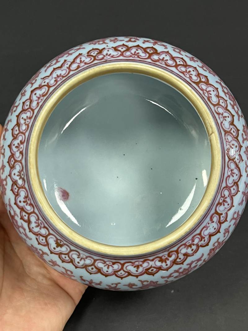 清晚期 天蓝釉胭脂红缠枝莲蝠纹围棋罐一对 - 图20