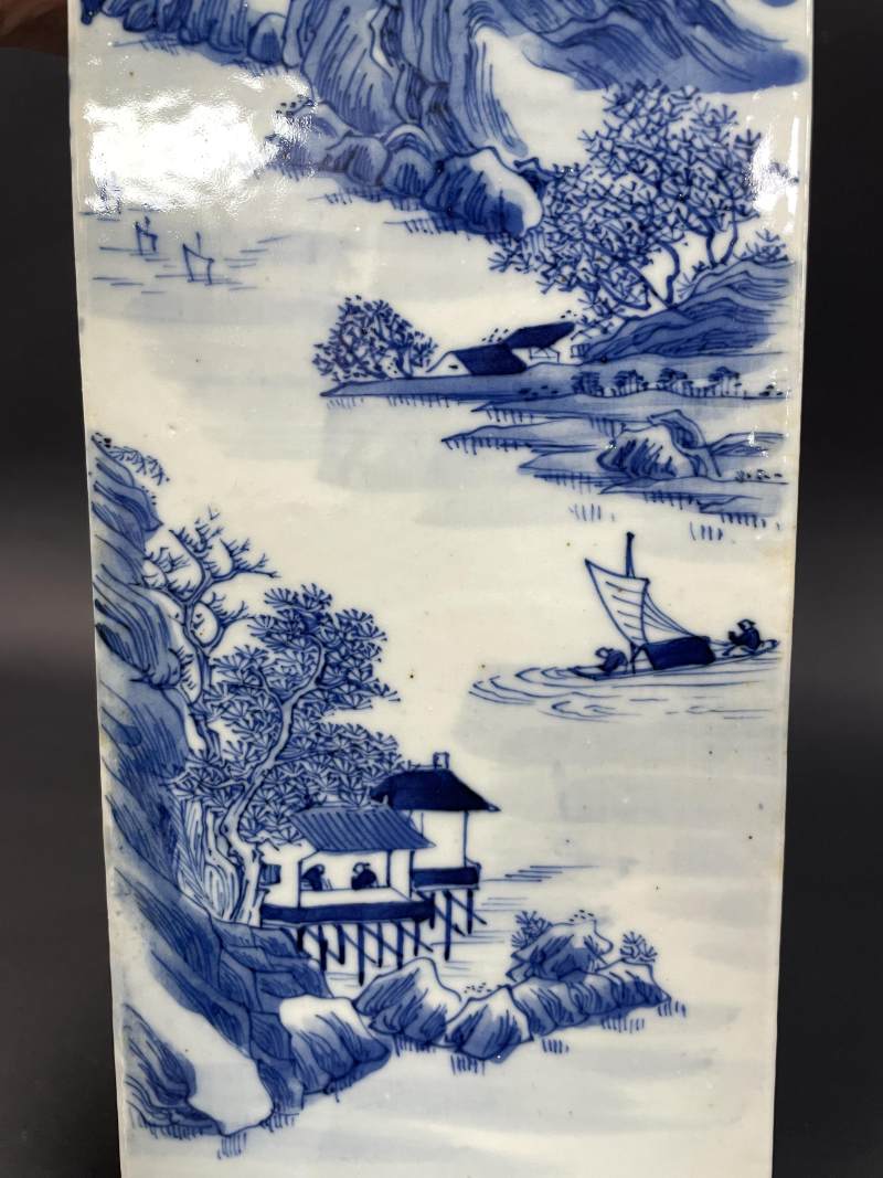 清中期 青花山水人物诗文琮式瓶 - 图10